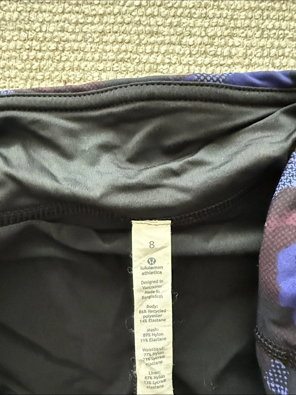 lululemon athletica Black Waistband with Purple Print